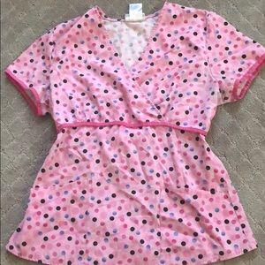 Pink polka dot scrub top